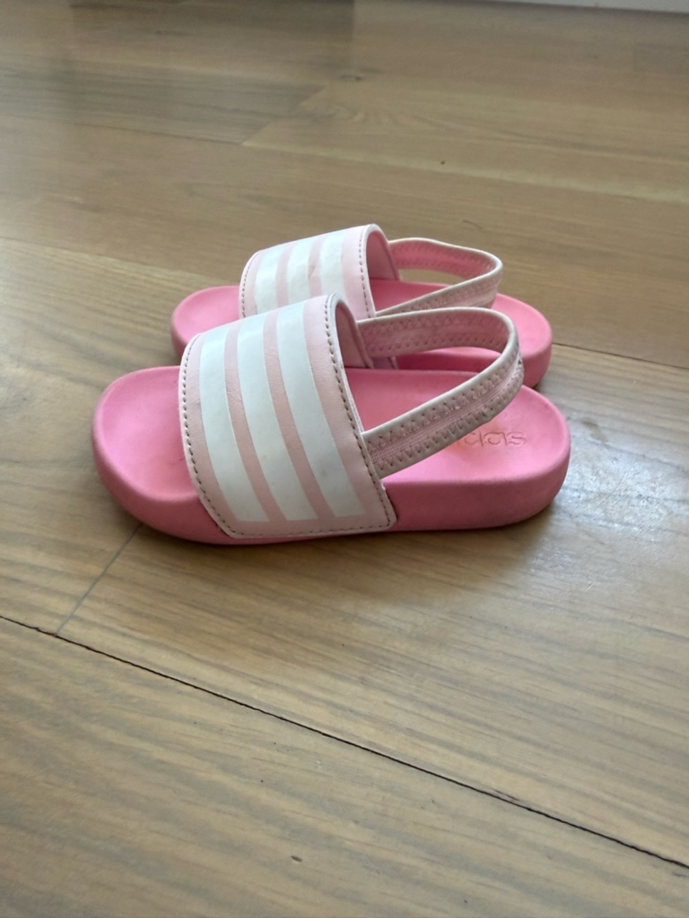 adidas Pink and White Kids Slide Sandals with Heel Strap